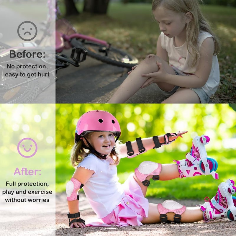 FIODAY Toddler Bike Helmet Kids Helmet Knee Pads and Elbow Pads Set Adjustable Protective Gear Set with DIY Stickers for Girls Age 3-5-8 Years - Image 2